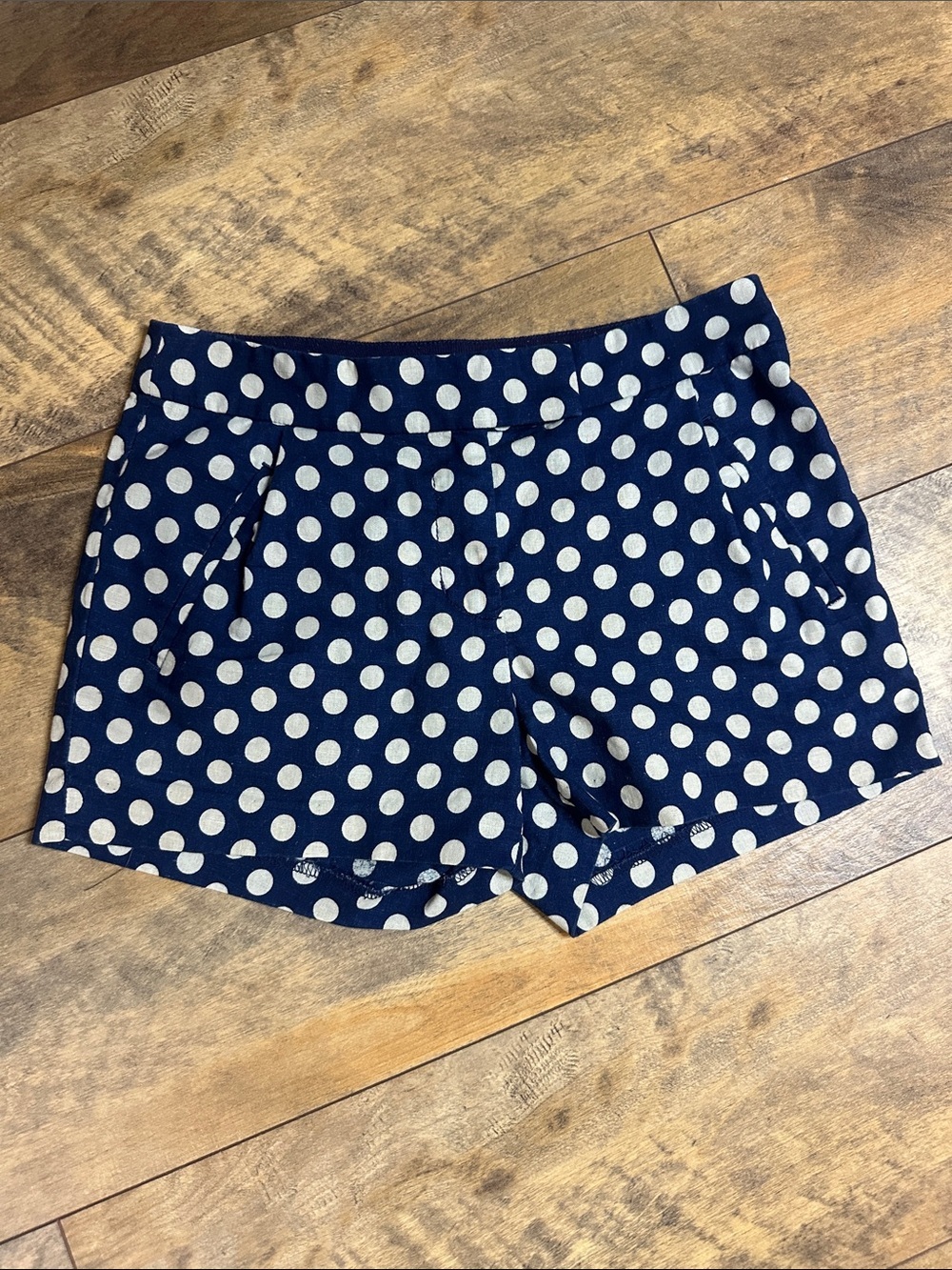 J. CREW Navy Polka Dot Women’s Linen Blend Shorts, Size 00, EUC